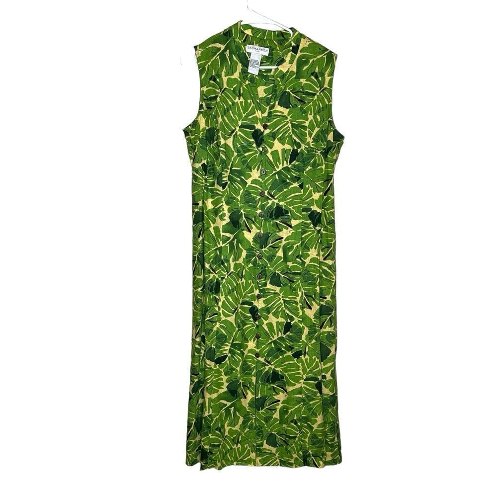 Sag harbor linen rayon blend Tropical leaves print dress size 14